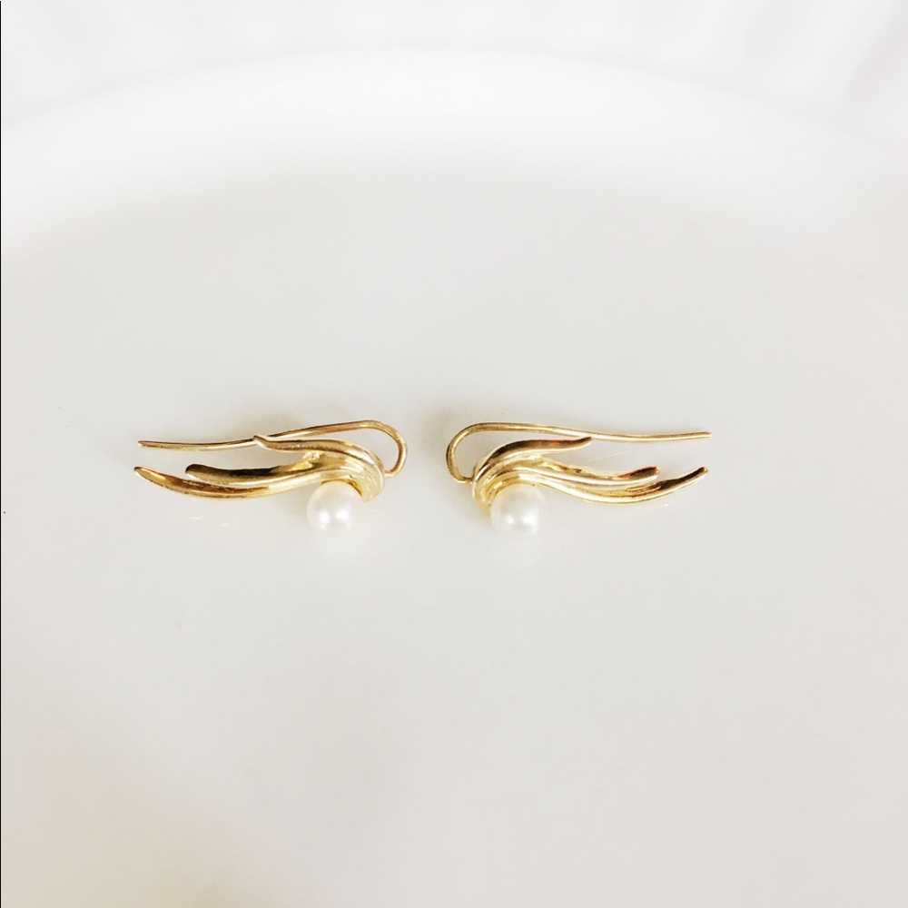 14k solid gold akoya pearl ear pin earrings
